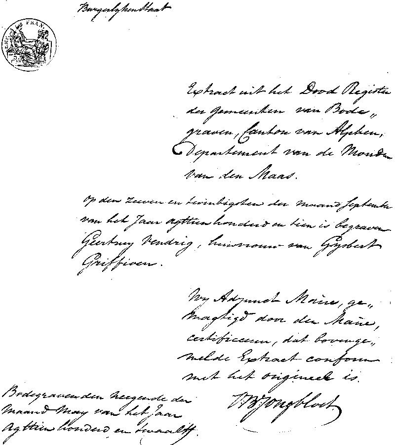 18120509 extr begraf Geertruij Vendrig ev Gijsbert Griffioen